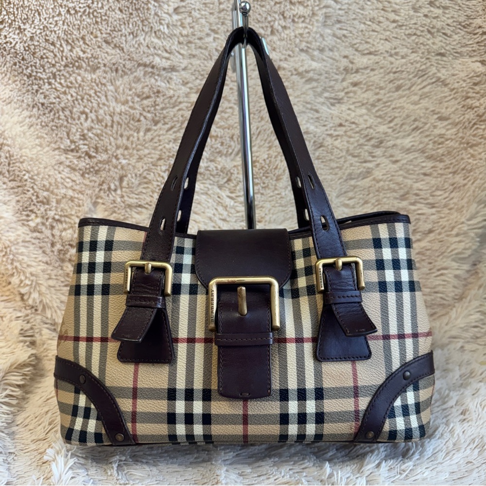 Vintage Burberry Hypermarket Plaid Shoulder Bag with gold hardware - authentic